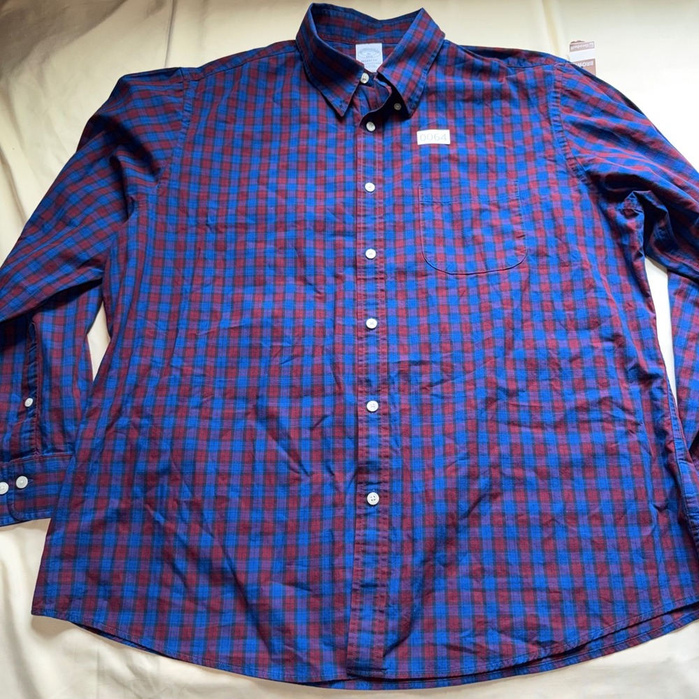 Brooks Brothers 1818 Regent Fit Mens XL Blue Burgundy Plaid Cotton Button Down